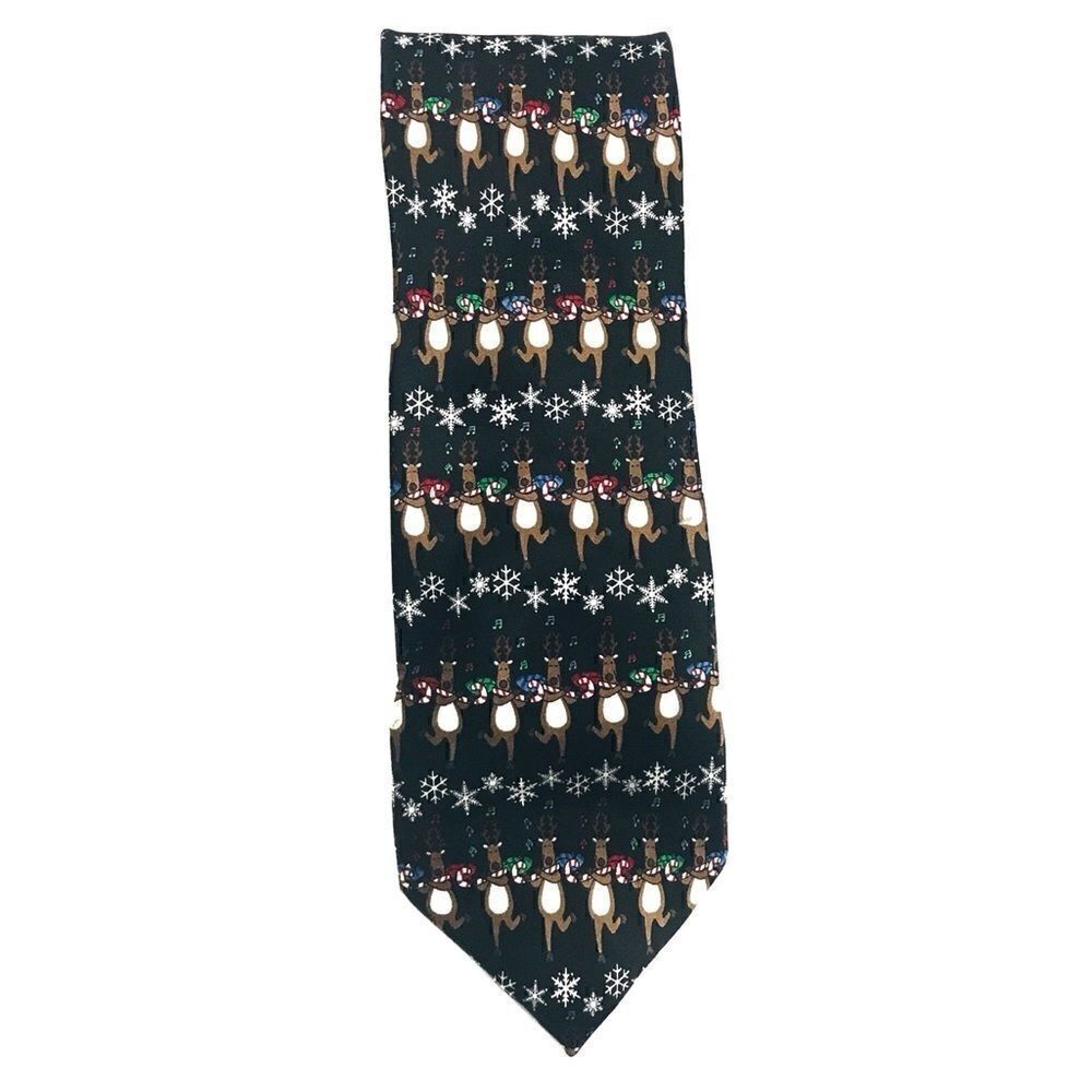 Hallmark Holiday Traditions Silk Black Reindeer Tie